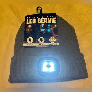 Rechargeable LED Beanie Grey Unisex Removable Light USB Charging 3 Lights